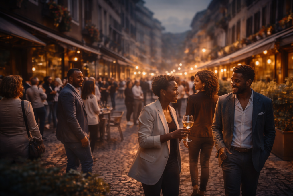 Evening conversations on a lively street(1)