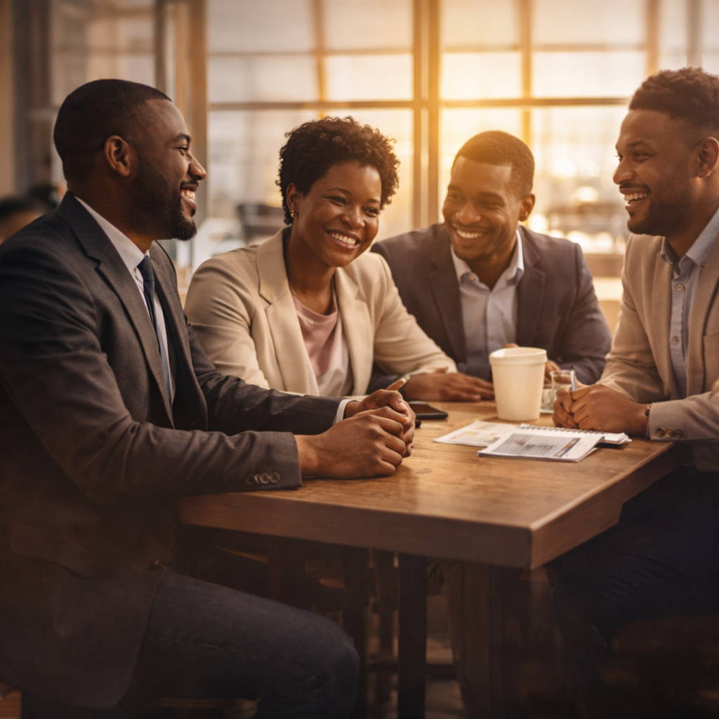 Professional discussion in a bright setting