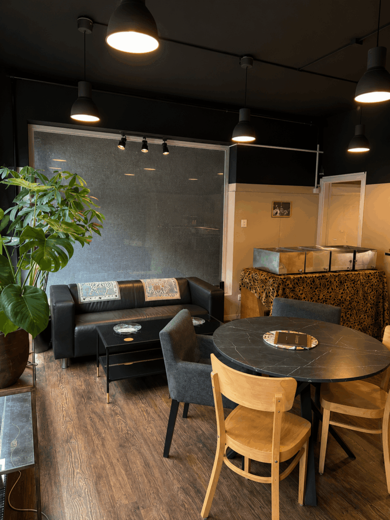 Modern dining interior of Chez Bonaventure African restaurant in Lausanne