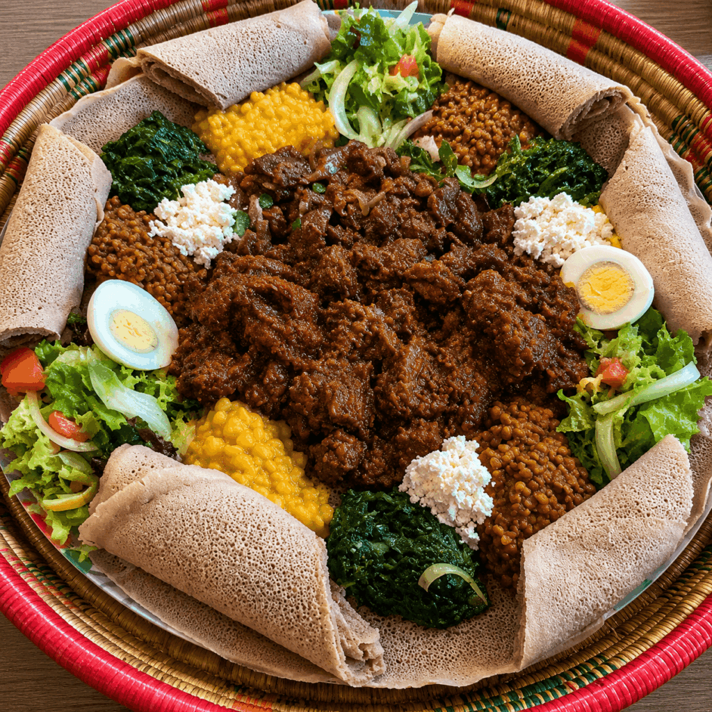 Authentic Eritrean zigni dish served at Nyala Barka restaurant in Geneva