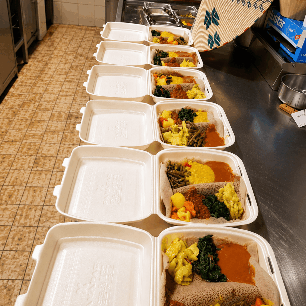 Ethiopian and Eritrean takeaway injera meals prepared fresh at Injera Restaurant in Bern