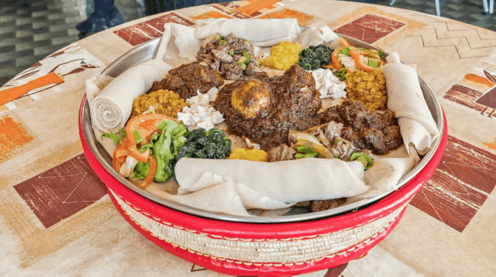 Flavorful Ethiopian doro wat specialties served at Restaurant Meskerem Geneva