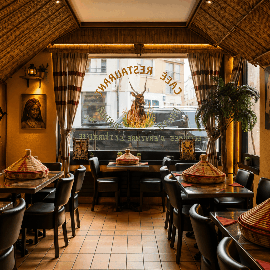 Warm Eritrean and Ethiopian restaurant interior at Nyala Barka Geneva