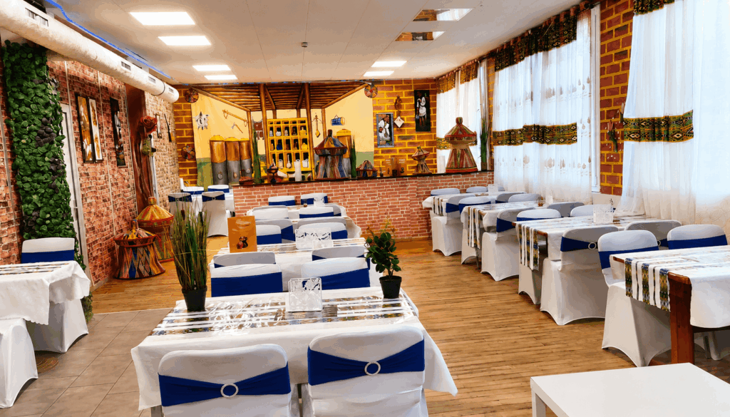 Cozy interior dining area of Senay Ethiopian and Eritrean Restaurant in Aarau Switzerland