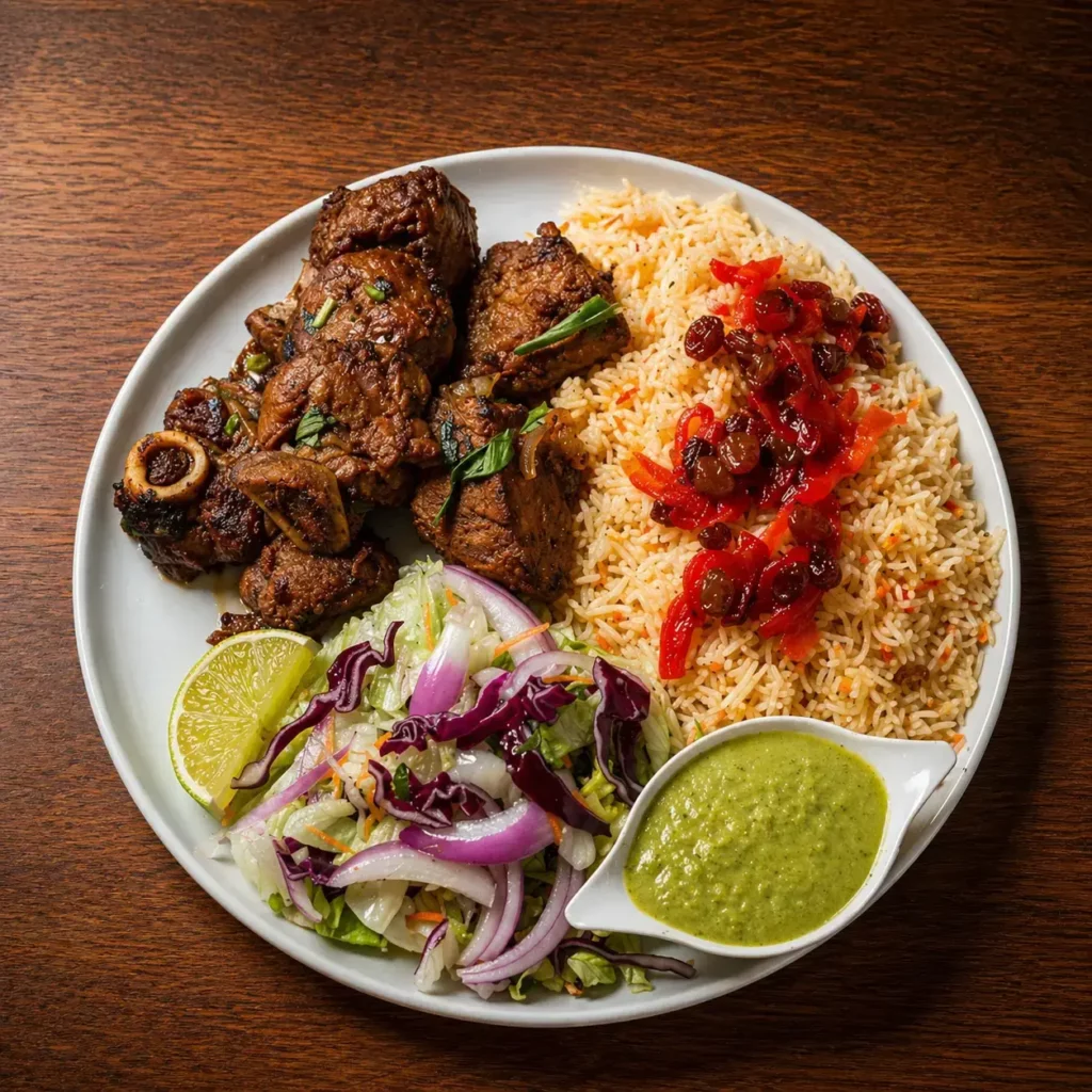 Authentic Somali rice and meat specialty at Somstar Geneva