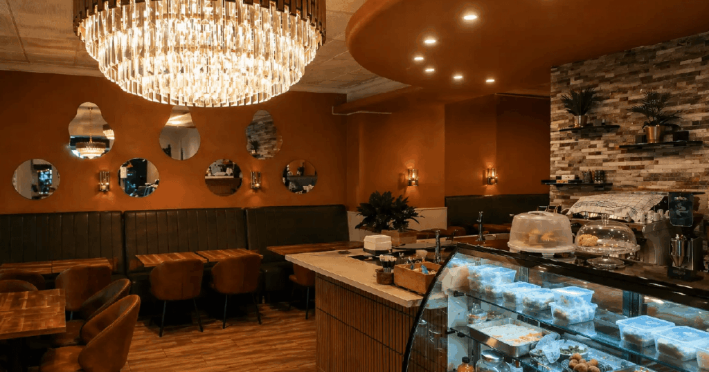 Elegant interior of Somstar Somali restaurant in Geneva Switzerland