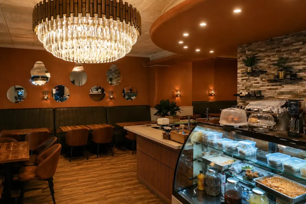 Elegant interior of Somali restaurant in Geneva Switzerland
