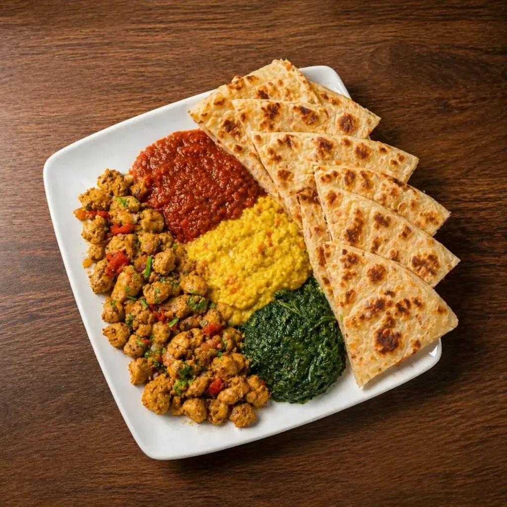 Traditional Somali sharing platter served at Somstar restaurant Geneva