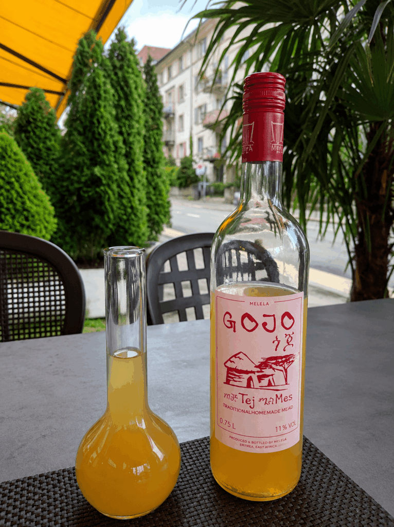 Traditional Eritrean Tej honey wine served at Mesob East African restaurant in Zürich