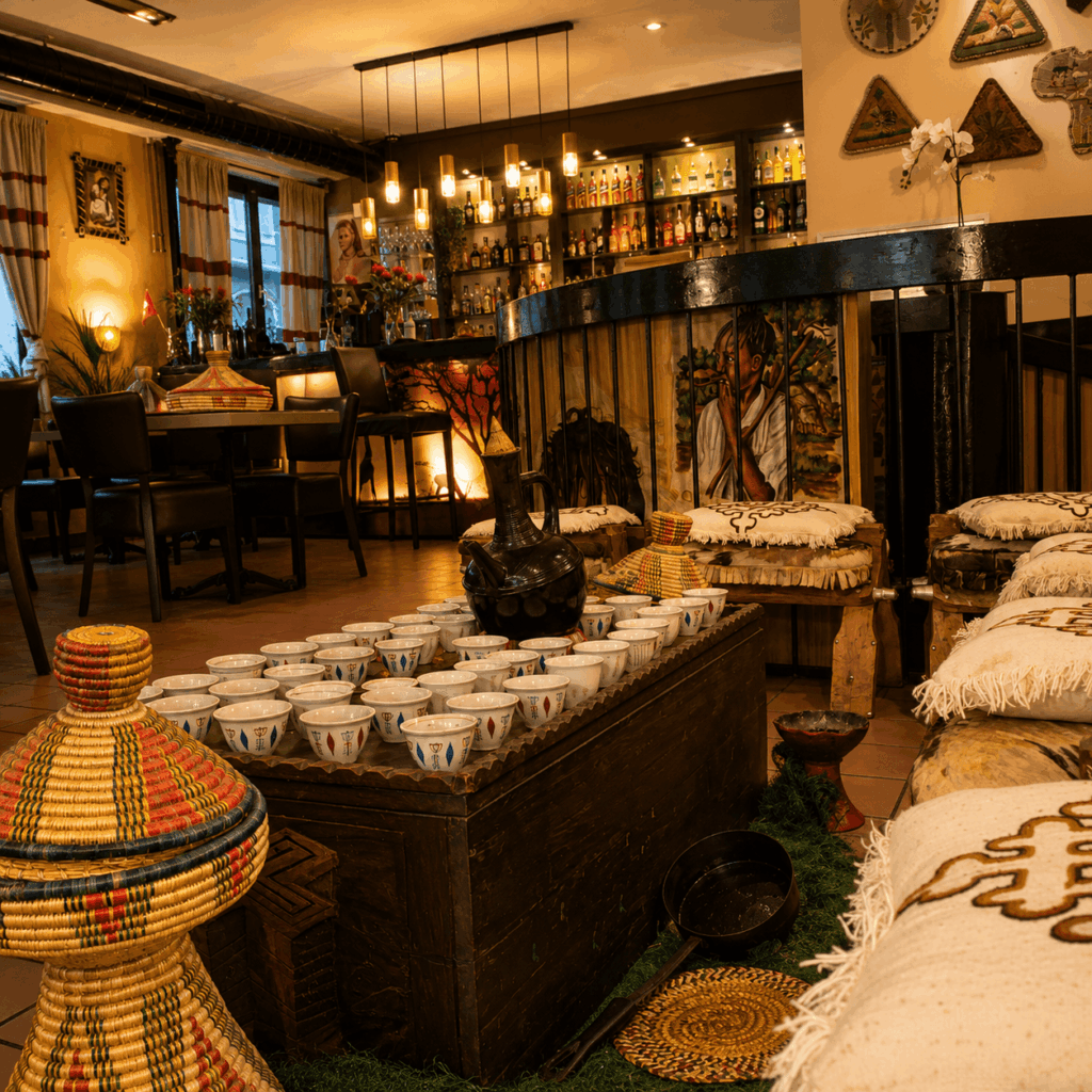 Traditional East African coffee served at Nyala Barka restaurant Geneva