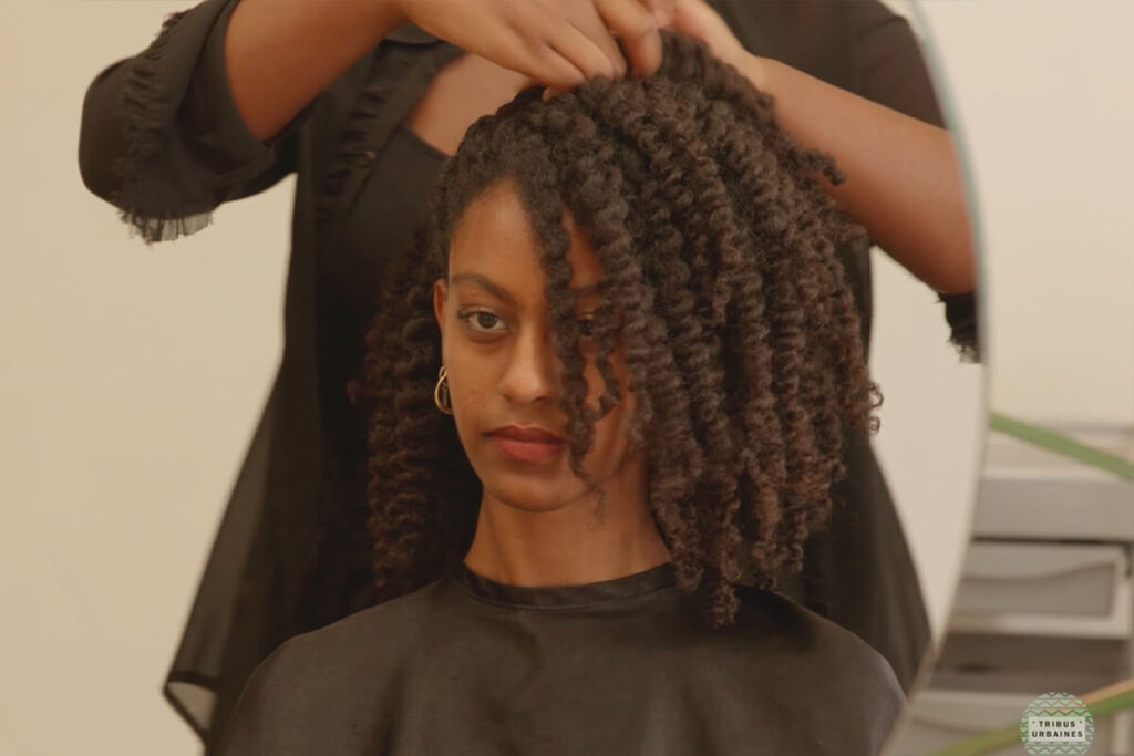 Afro and textured hair cut in progress at Tribus Urbaines curly hair salon in Geneva