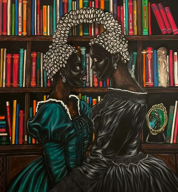 Visitors viewing contemporary African art at a Geneva gallery